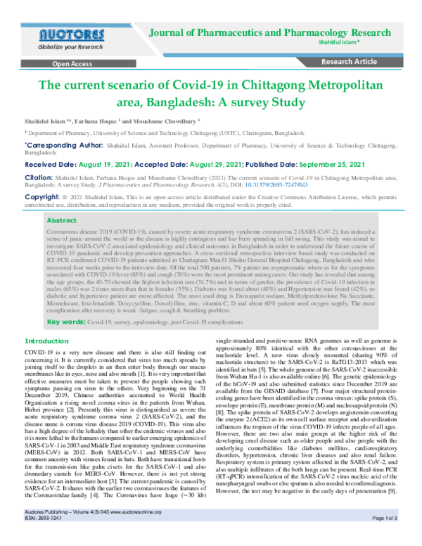 (PDF) The current scenario of Covid-19 in Chittagong Metropolitan area ...