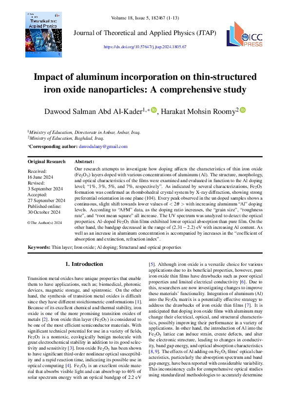 (PDF) Impact of aluminum incorporation on thin-structured iron oxide ...