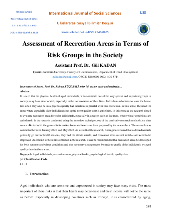 (PDF) Assessment of Recreation Areas in Terms of Risk Groups in the Society