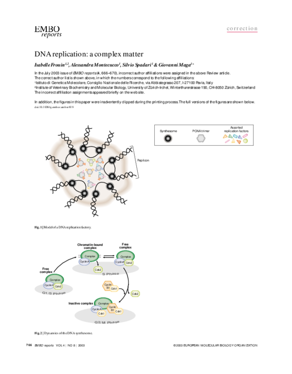 (PDF) DNA replication: a complex matter (EMBO reports July 2003 ...