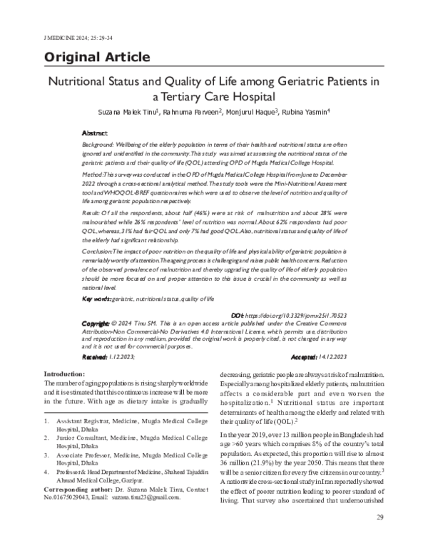 (PDF) Nutritional Status and Quality of Life among Geriatric Patients ...