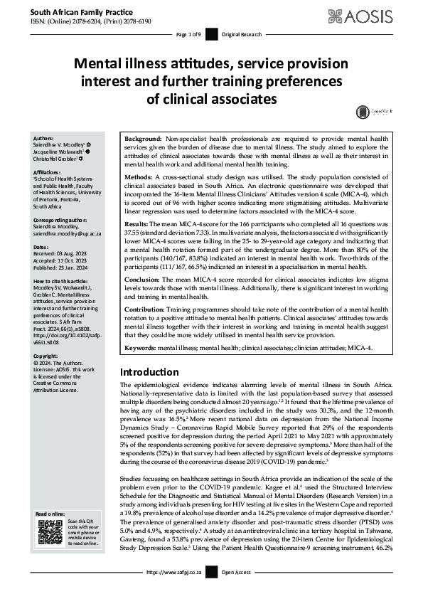 (PDF) Mental illness attitudes, service provision interest and further ...