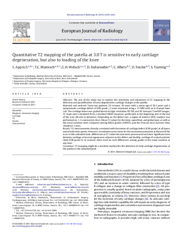 (PDF) Quantitative T2 mapping of the patella at 3.0T is sensitive to ...