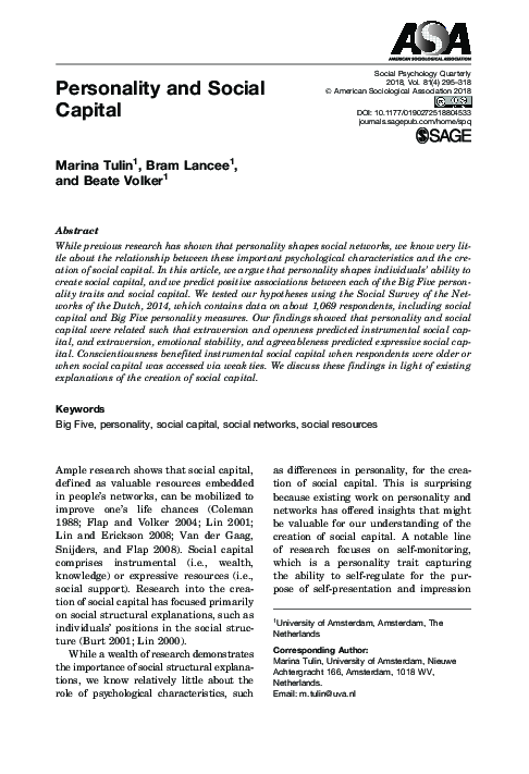 (PDF) Personality and Social Capital
