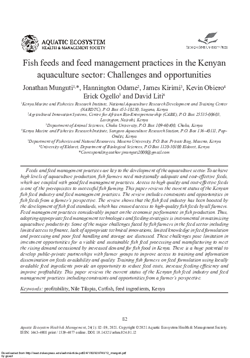(PDF) Fish feeds and feed management practices in the Kenyan ...