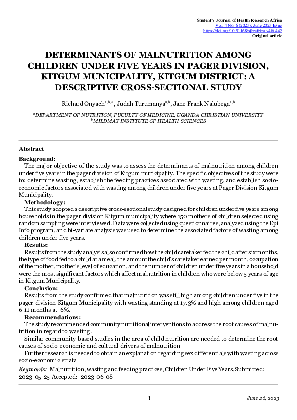 (PDF) Determinants of Malnutrition Among Children Under Five Years in ...