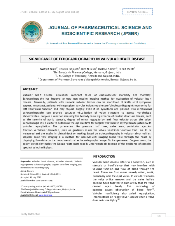 (PDF) Significance of Echocardiography in Valvular Heart Disease