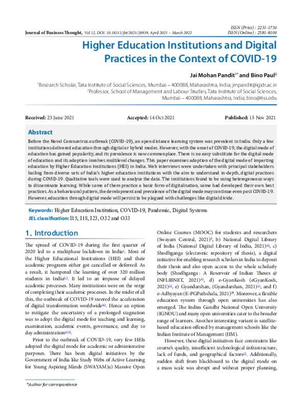 (PDF) Higher Education Institutions and Digital Practices in the ...