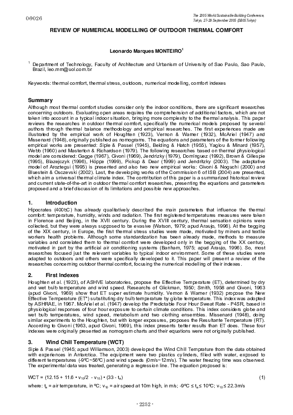 (PDF) Review of Numerical Modelling of Outdoor Thermal Comfort