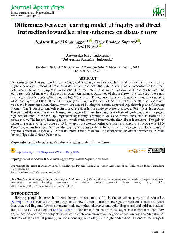 (PDF) The Differences Between Learning Model of Inquiry and Direct ...