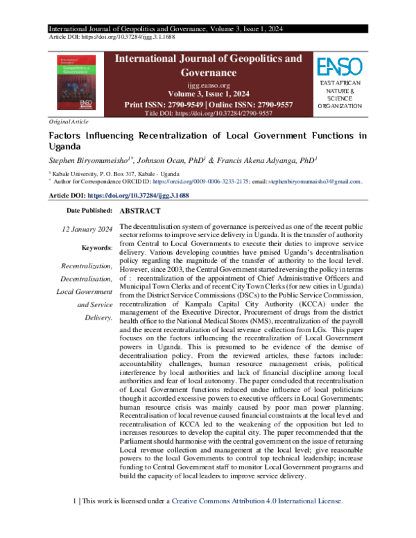 (PDF) Factors Influencing Recentralization of Local Government ...