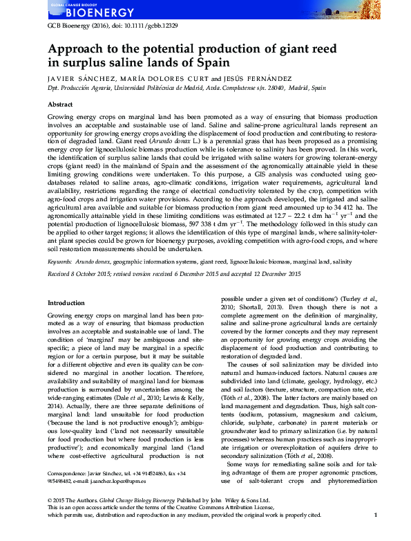 (PDF) Approach to the potential production of giant reed in surplus ...