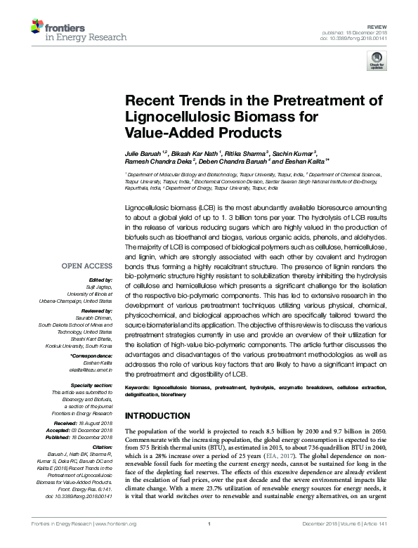 (PDF) Recent Trends in the Pretreatment of Lignocellulosic Biomass for ...