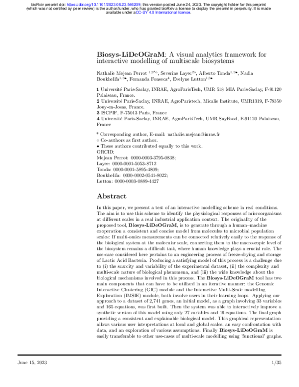 (PDF) Biosys-LiDeOGraM: A visual analytics framework for interactive ...