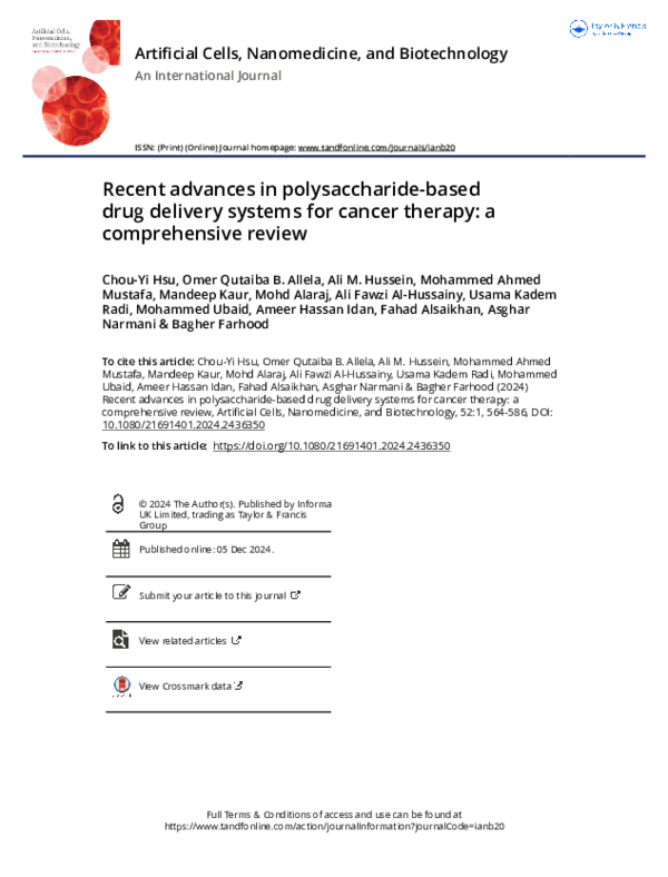 (PDF) Recent advances in polysaccharide-based drug delivery systems for ...