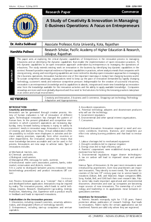 (PDF) A Study of Creativity & Innovation in Managing E–Business ...