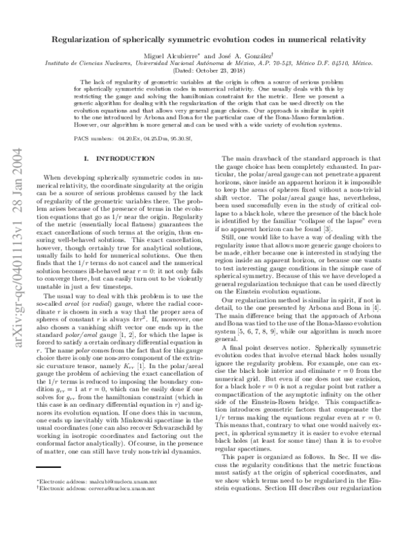 (PDF) Regularization of spherically symmetric evolution codes in ...