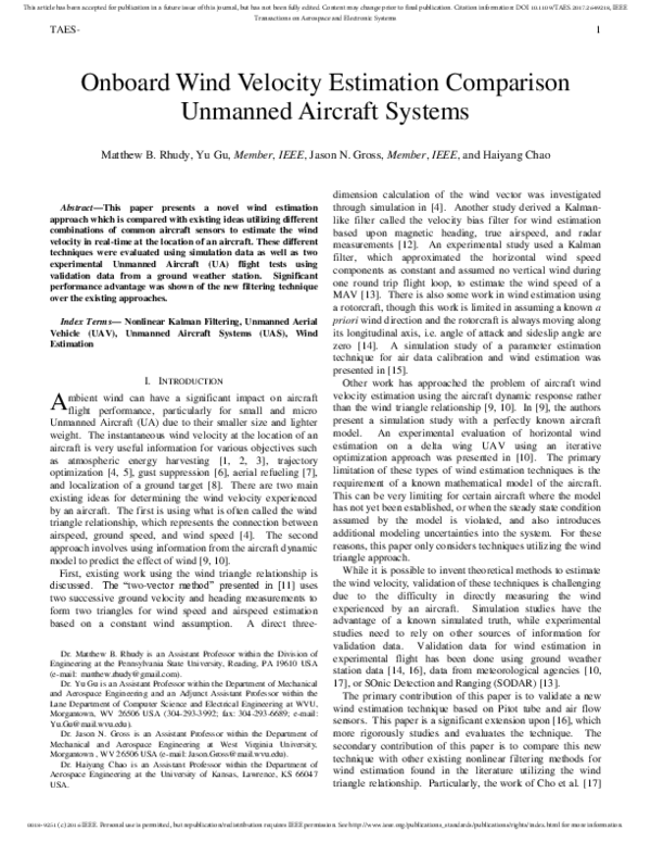 (PDF) Onboard Wind Velocity Estimation Comparison for Unmanned Aircraft ...