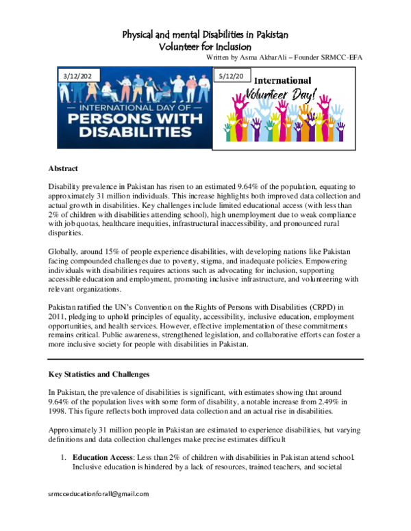 (PDF) Physical and mental Disabilities in Pakistan Volunteer for ...