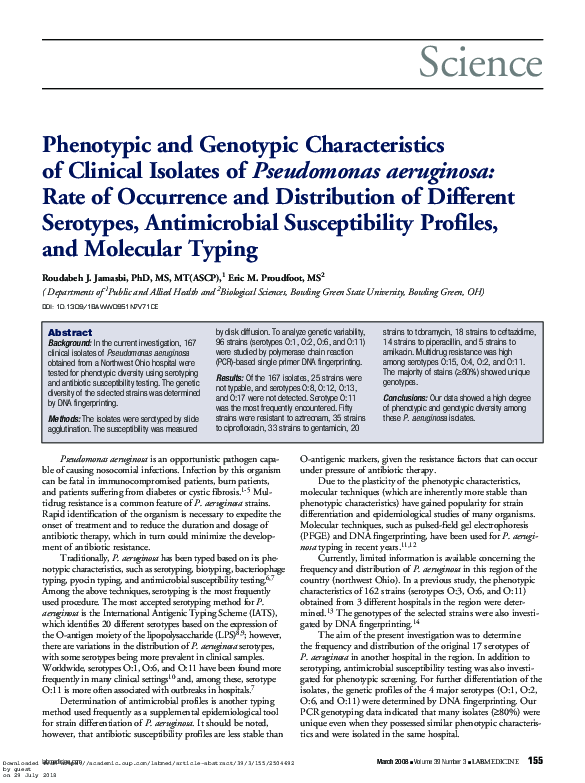 (PDF) Phenotypic and Genotypic Characteristics of Clinical Isolates of ...