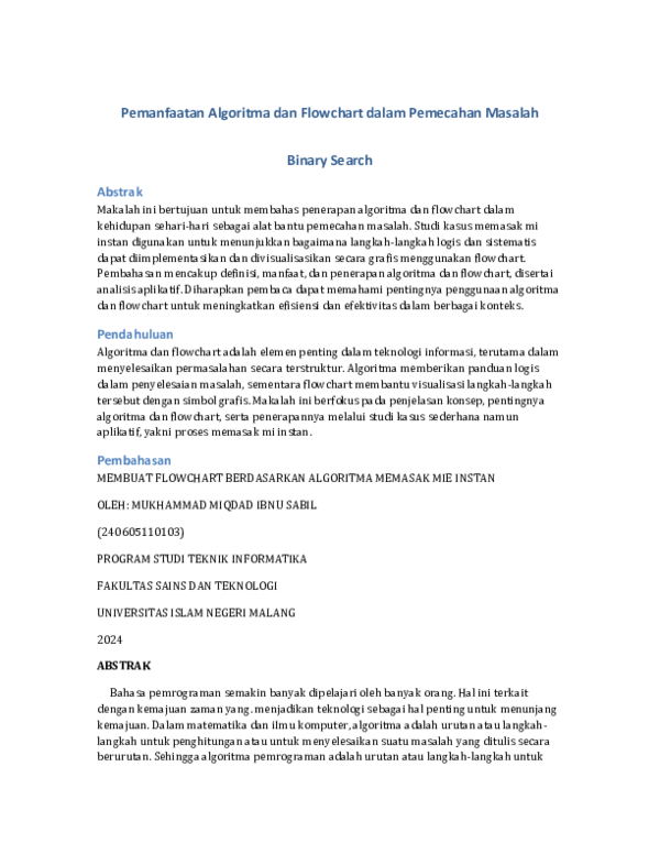 (PDF) Pemanfaatan Algoritma dan Flowchart dalam Pemecahan Masalah ...