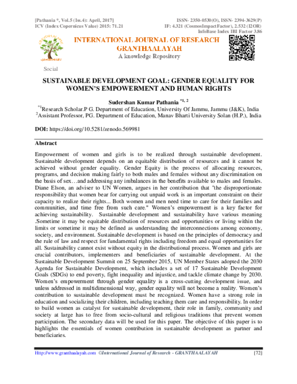 (PDF) Sustainable Development Goal: Gender Equality for Women's ...