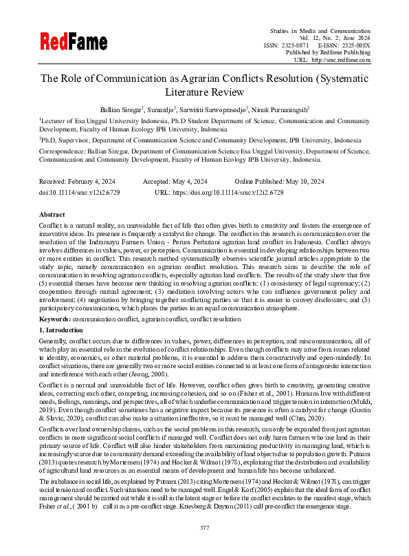 (PDF) The Role of Communication as Agrarian Conflicts Resolution ...