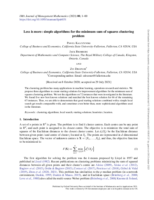 (PDF) Less is more: simple algorithms for the minimum sum of squares ...