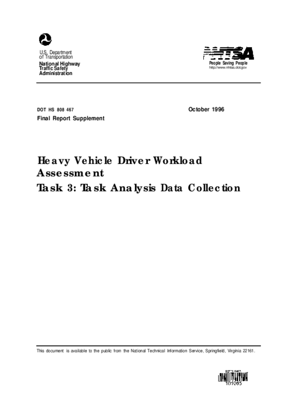 (PDF) Heavy vehicle driver workload assessment: Task 3: Task analysis ...