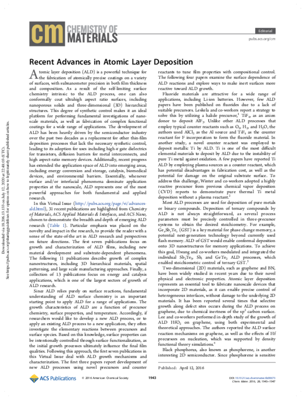 (PDF) Recent Advances in Atomic Layer Deposition