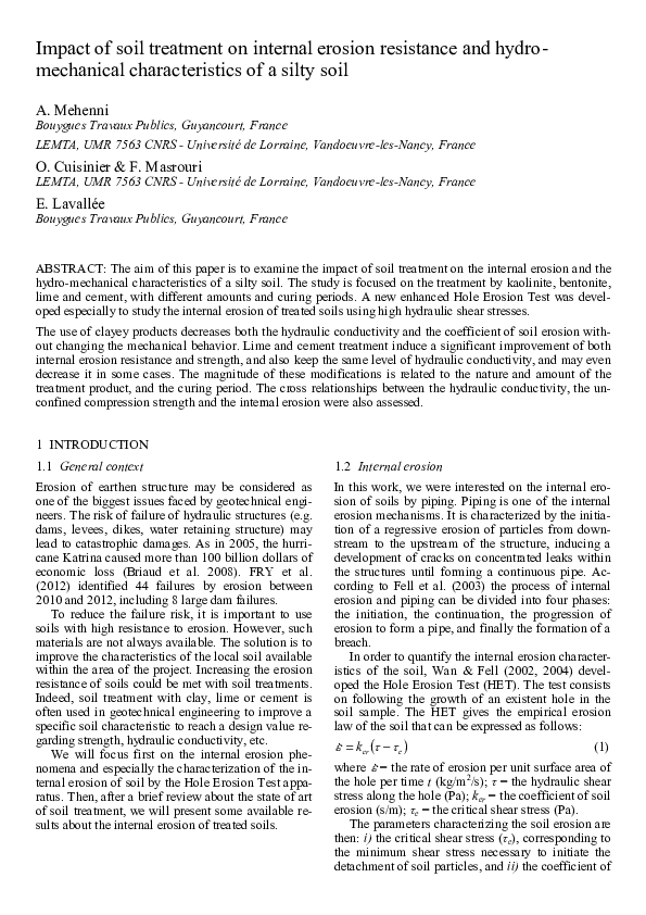 (PDF) Impact of soil treatment on internal erosion resistance and ...