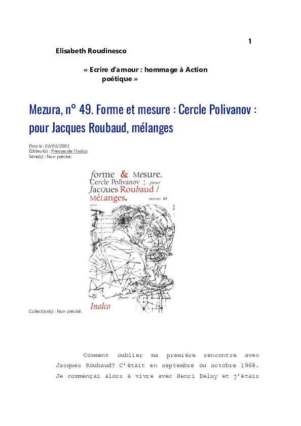 (PDF) Roudinesco, Mezura, n° 49. Forme et mesure : Cercle Polivanov ...