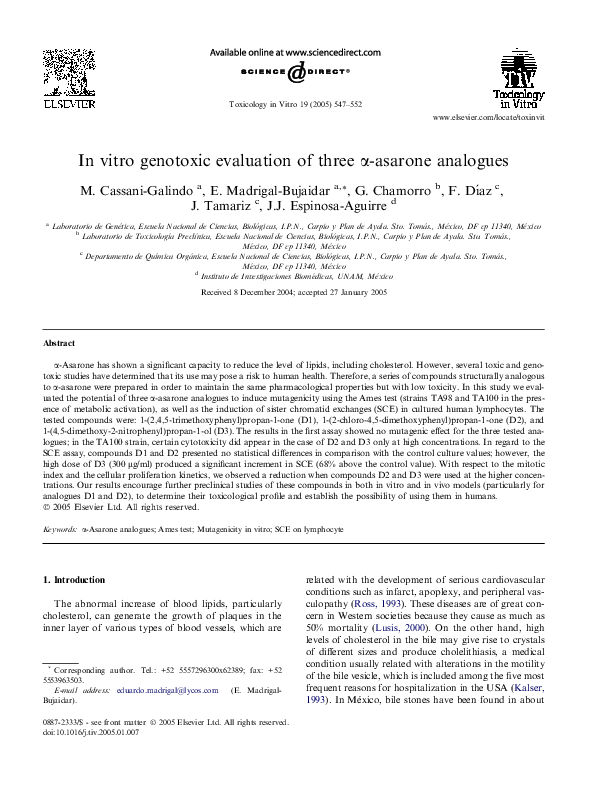 (PDF) In vitro genotoxic evaluation of three α-asarone analogues