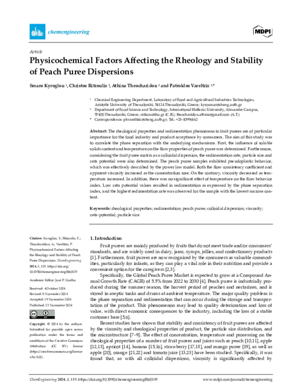 (PDF) Physicochemical Factors Affecting the Rheology and Stability of ...