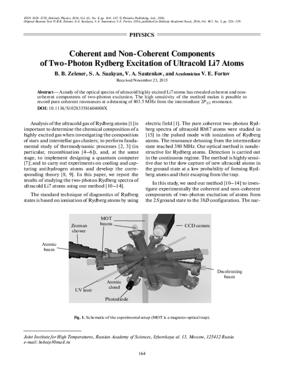 (PDF) Coherent and non-coherent components of two-photon Rydberg ...