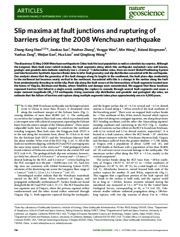 (PDF) Slip maxima at fault junctions and rupturing of barriers during ...