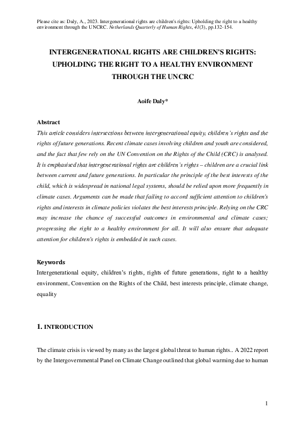 (PDF) INTERGENERATIONAL RIGHTS ARE CHILDREN'S RIGHTS: UPHOLDING THE ...