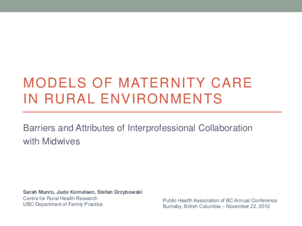 (PDF) Models of maternity care in rural environments: Barriers and ...