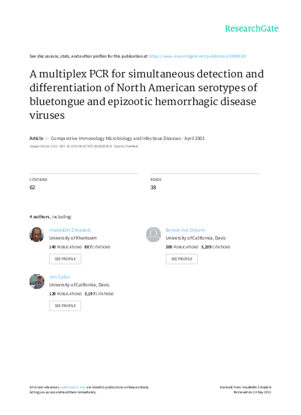 (PDF) A multiplex PCR for simultaneous detection and differentiation of ...