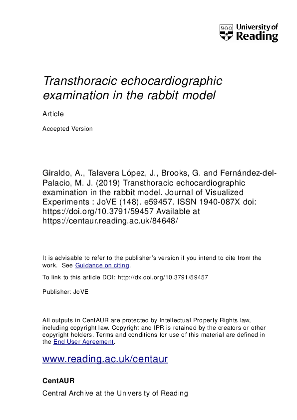 (PDF) Transthoracic Echocardiographic Examination in the Rabbit Model