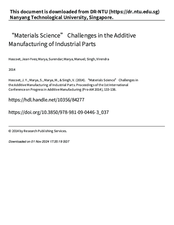 (PDF) “Materials Science” Challenges in the Additive Manufacturing of ...
