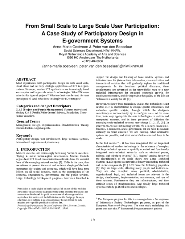 (PDF) From small scale to large scale user participation