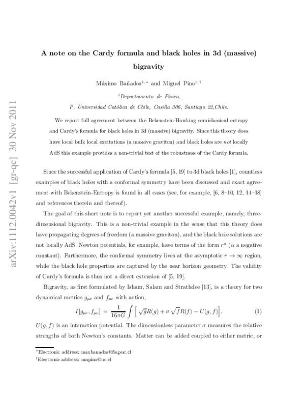(PDF) A note on the Cardy formula and black holes in 3D (massive) bigravity