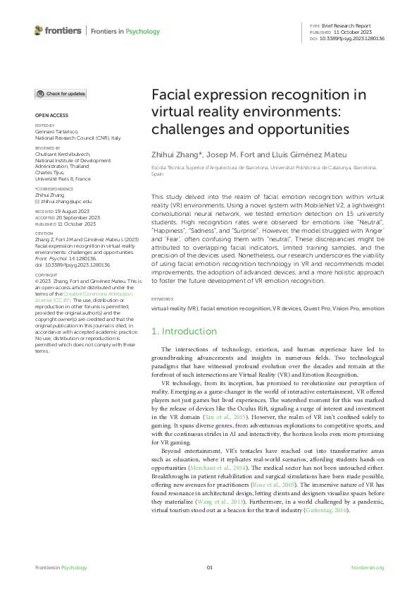 (PDF) Facial expression recognition in virtual reality environments ...