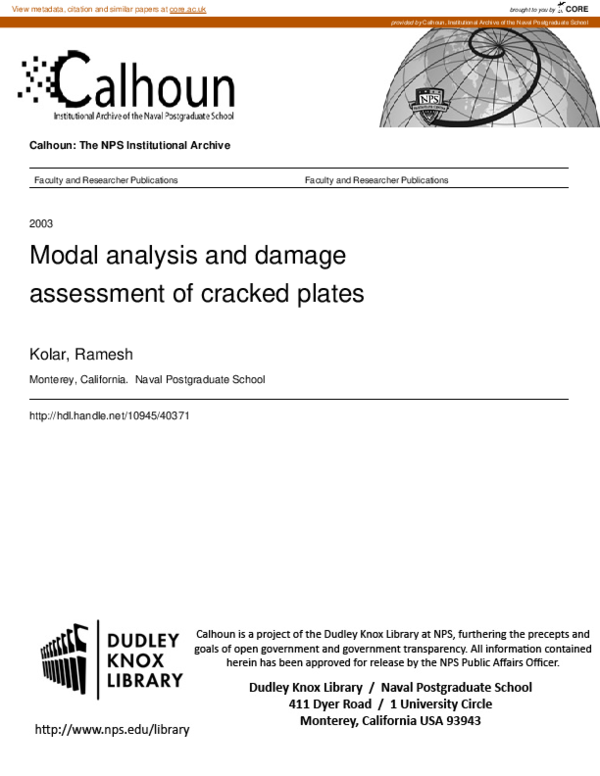 (PDF) Modal Analysis and Damage Assessment of Cracked Plates