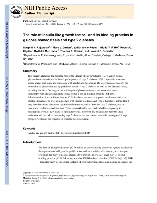 (PDF) The role of insulin-like growth factor-I and its binding proteins ...