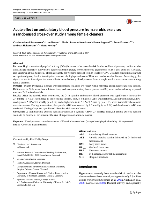 (PDF) Acute effect on ambulatory blood pressure from aerobic exercise ...