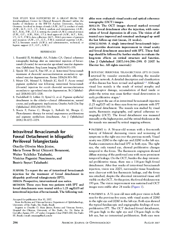 (PDF) Intravitreal Bevacizumab for Foveal Detachment in Idiopathic ...