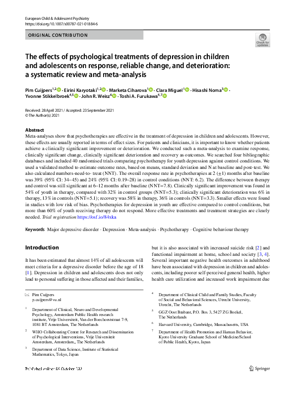 (PDF) The effects of psychological treatments of depression in children ...