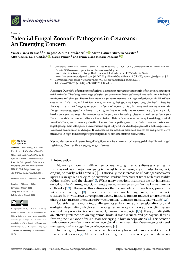 (PDF) Potential Fungal Zoonotic Pathogens in Cetaceans: An Emerging Concern